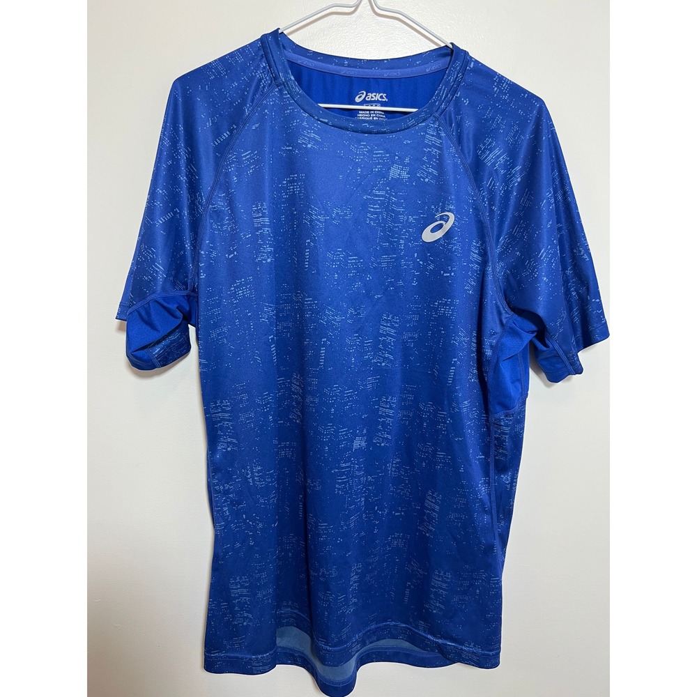 Asics Mens Blue Graphic Print Raglan Sleeve Running Training Shirt Large